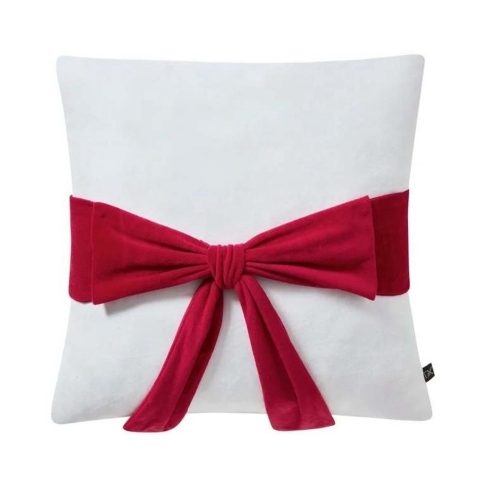 My Texas House White Velvet w/ Red Bow Large Accent Pillow, New!